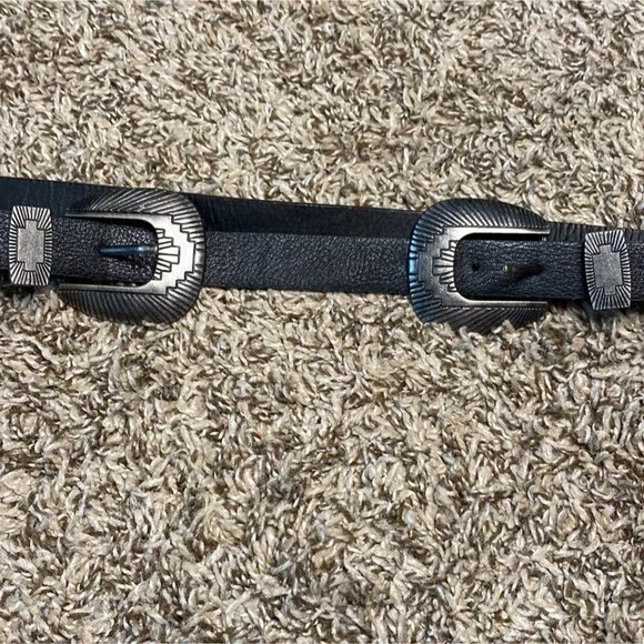 Double Buckle Western Rodeo Black & Silver 100% PU Belt S - Picture 4 of 7